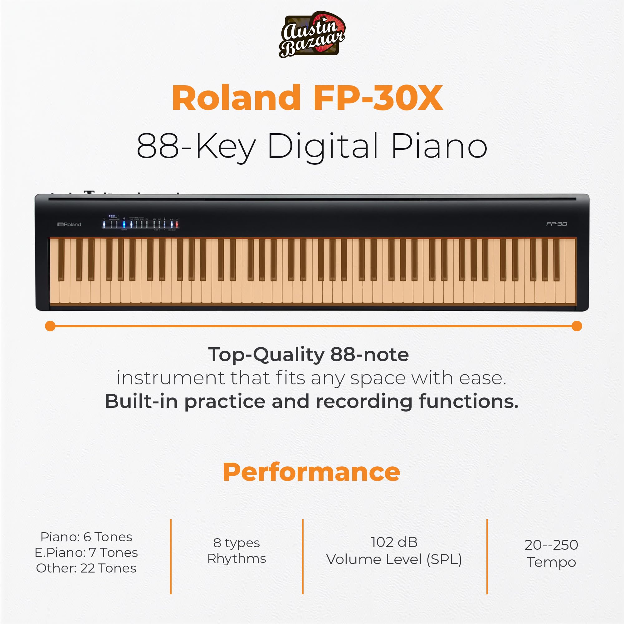 Roland FP-30X 88-Key Digital Piano - Black w/ Adjustable Stand
