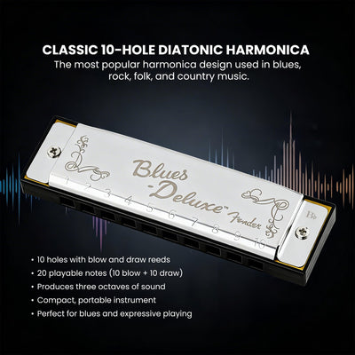 Fender Blues Deluxe Harmonica - Key of B Flat w/ Austin Bazaar Instructional Manual