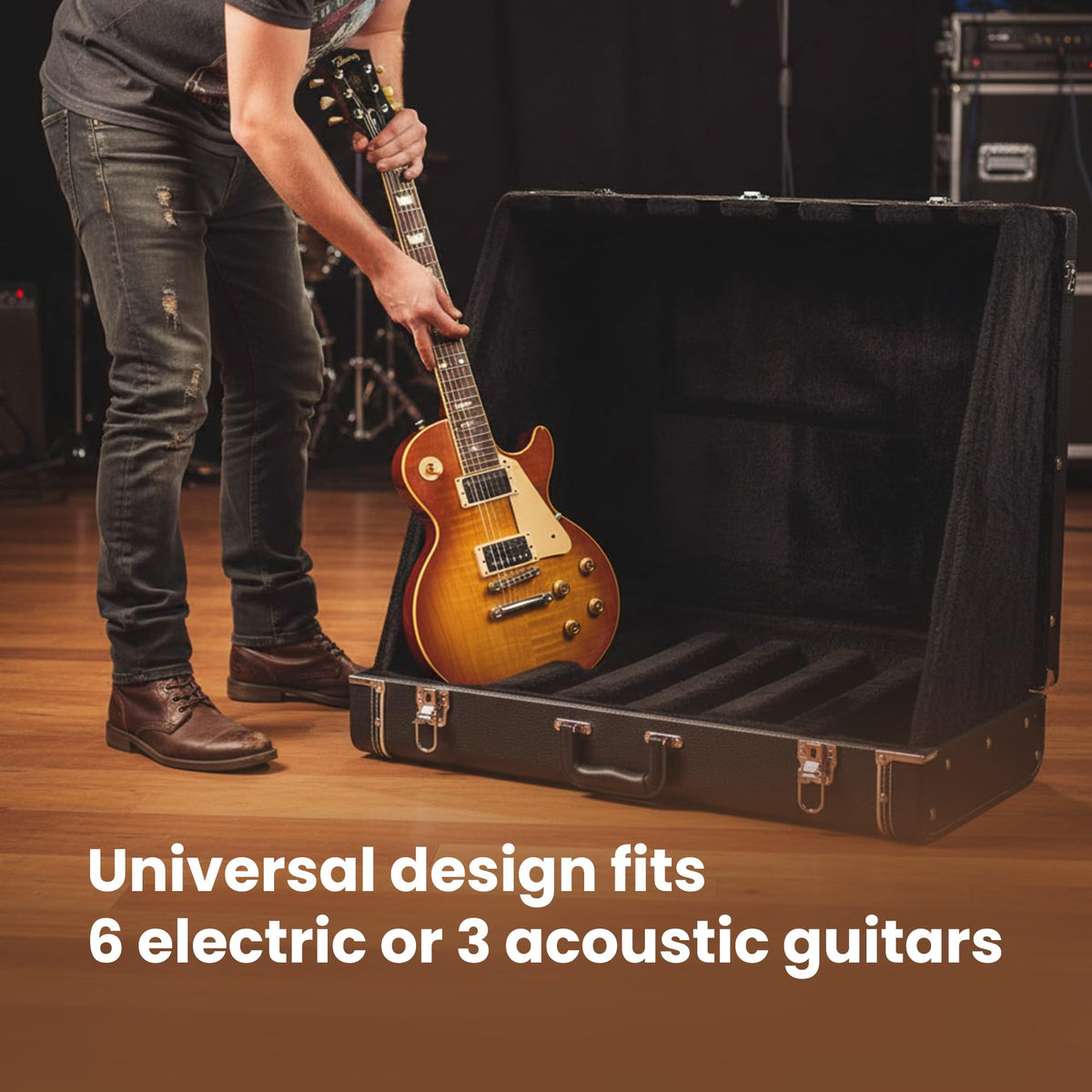 Gearlux Universal Guitar Stand Case for 6 Electric or 3 Acoustic Guitars - Teflon Covered Hardwood Exterior