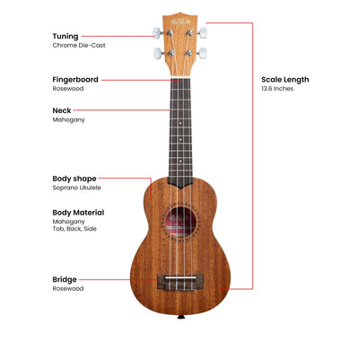 Kala KA-15S Satin Mahogany Soprano Ukulele w/ Gig Bag