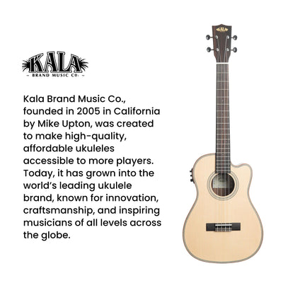 Kala KA-SSEBY-B-CE Solid Spruce Top Striped Ebony Baritone Cutaway Acoustic-Electric Ukulele