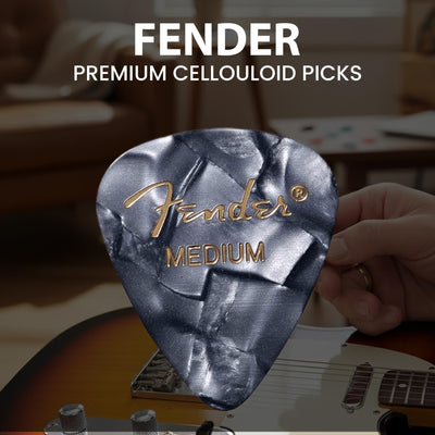Fender Premium Celluloid 351 Shape Picks, Medium, Black Moto - 12 Pack