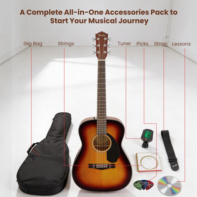 Fender CC-60S Solid Top Concert Acoustic Guitar - Sunburst w/ Gig Bag