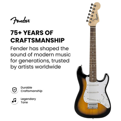 Fender Squier 3/4-Size Kids Mini Strat Electric Guitar - Sunburst w/ Tuner