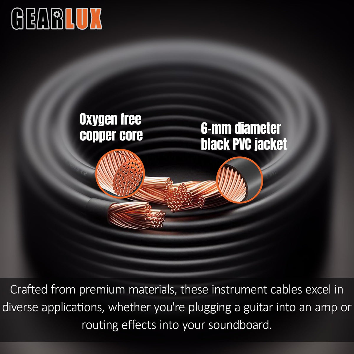 Gearlux 10-Foot Instrument Cable, Straight-Straight, Black - 3 Pack