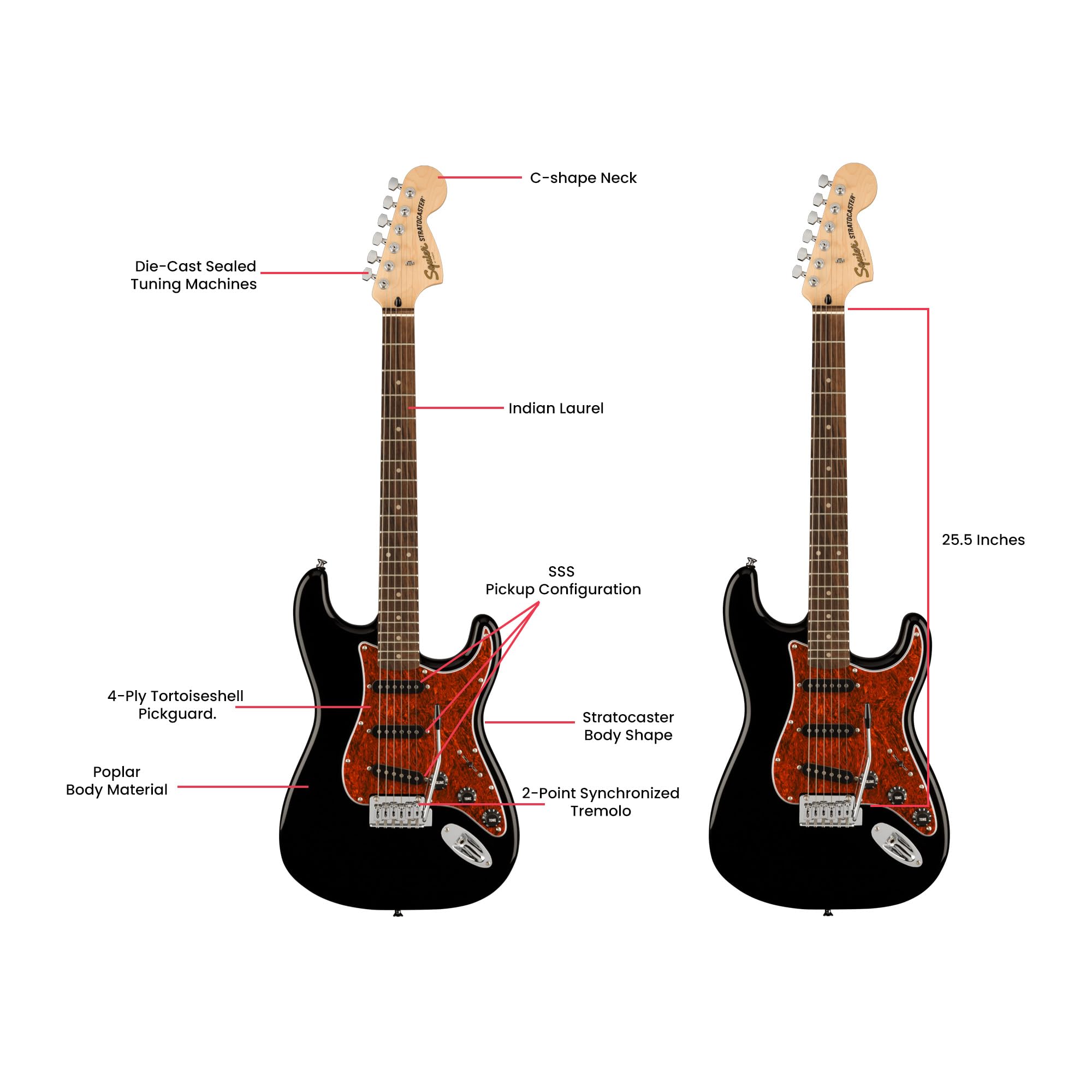 Fender Squier Affinity Stratocaster - Black Limited Edition Tortoise Shell Pickguard w/ Frontman 10G Amplifier