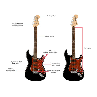 Fender Squier Affinity Stratocaster - Black Limited Edition Tortoise Shell Pickguard w/ Frontman 10G Amplifier