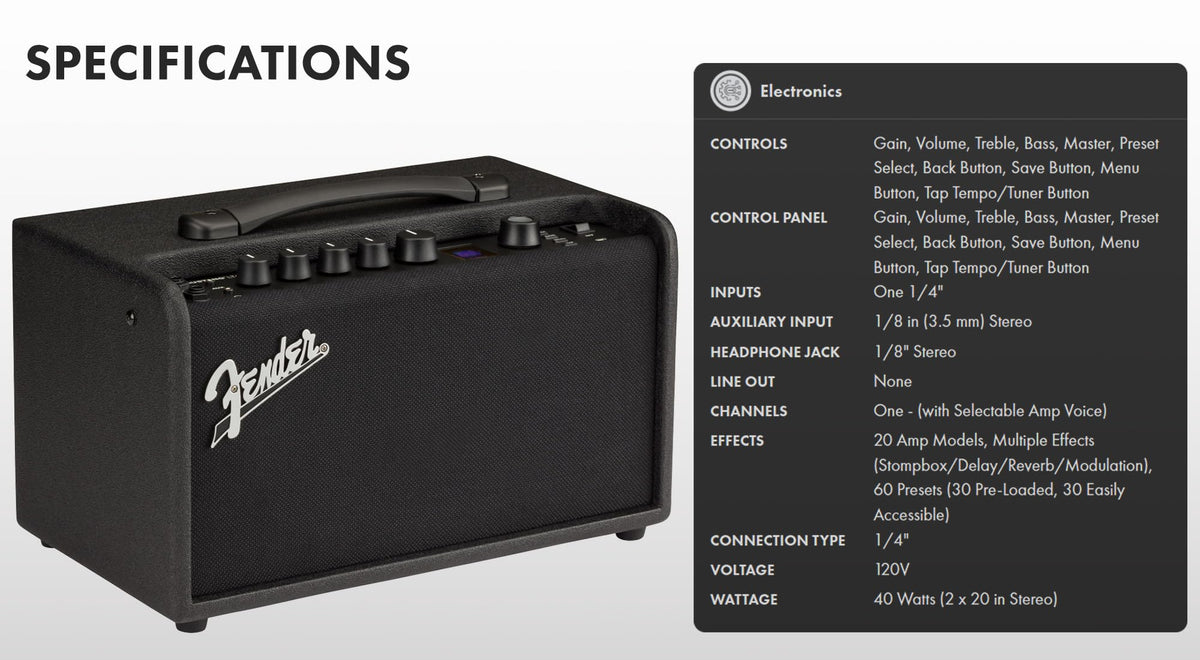 Fender Mustang LT40S Guitar Combo Amplifier w/ Instrument Cable