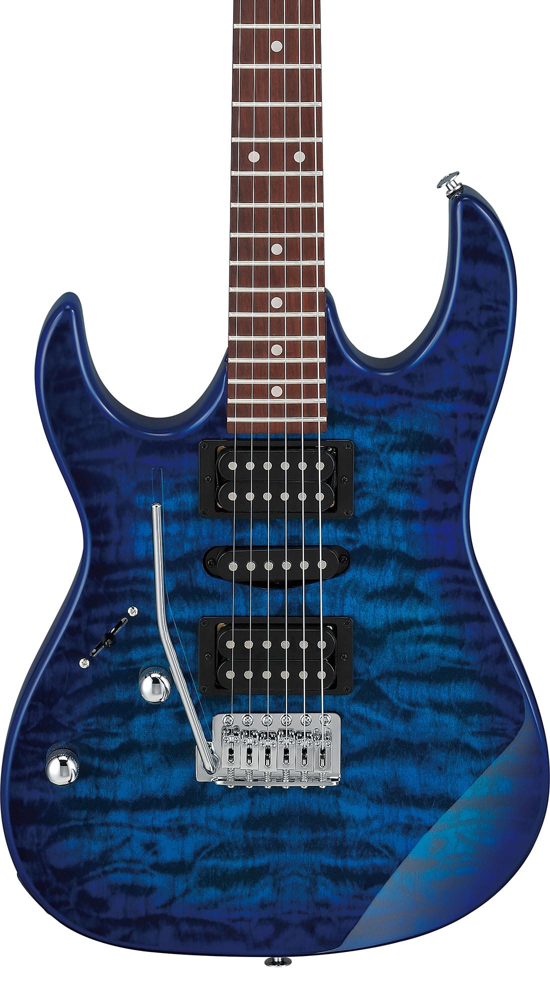 Ibanez GRX70QAL RG Gio Electric Guitar, Left Handed - Transparent Blue Burst w/ Amplifier