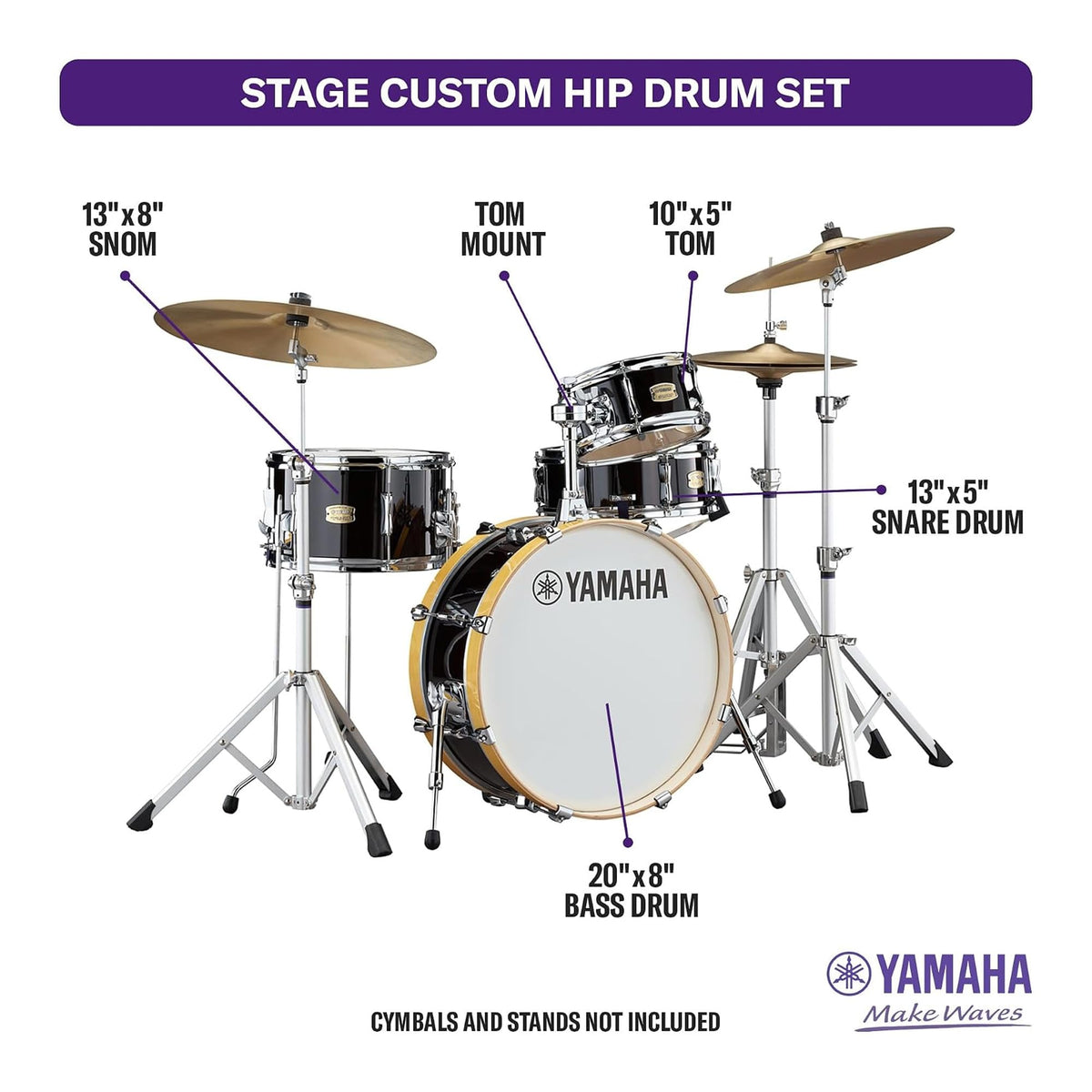 Yamaha SBP0F4H Stage Custom Hip 4-Piece Drum Shell Pack - Raven Black