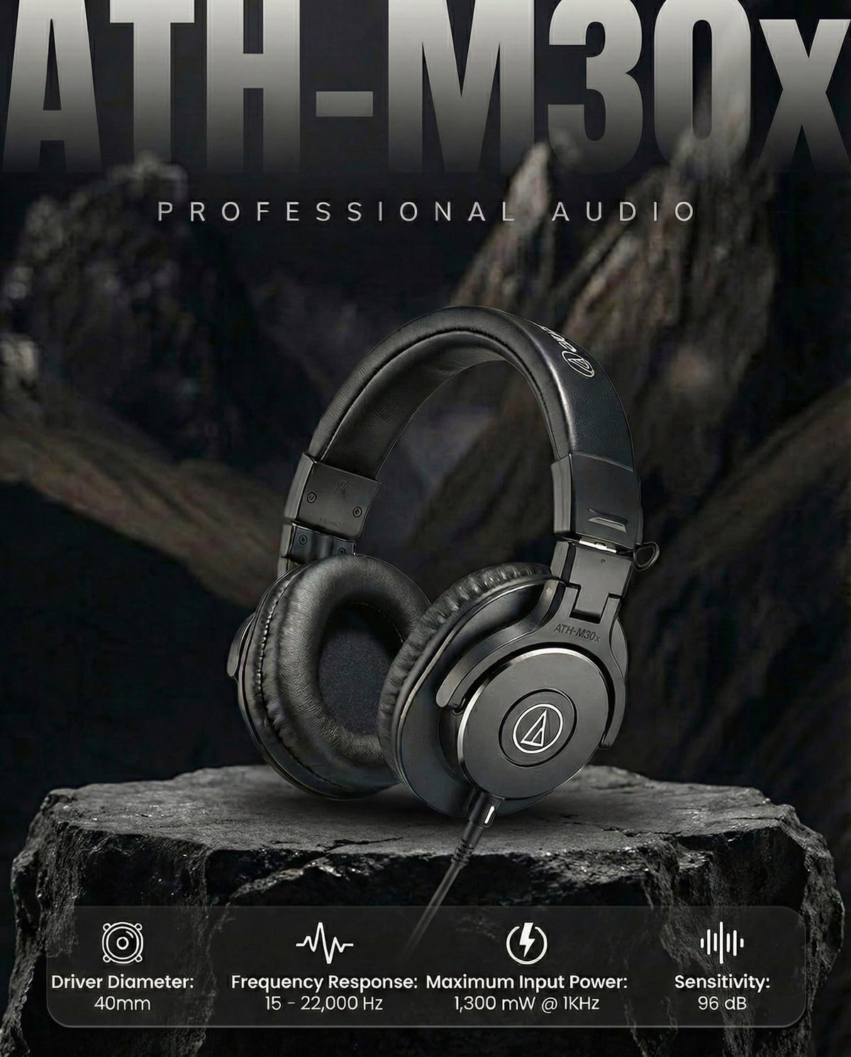 Audio-Technica ATH-M30x Professional Monitor Headphones w/ Case