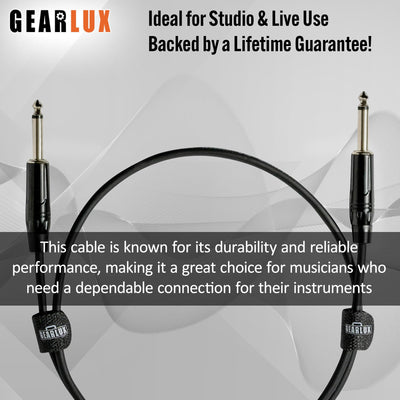 Gearlux 36-Inch Guitar Patch Cable, 1/4 Inch, Straight-Straight, Black - 1 Pack