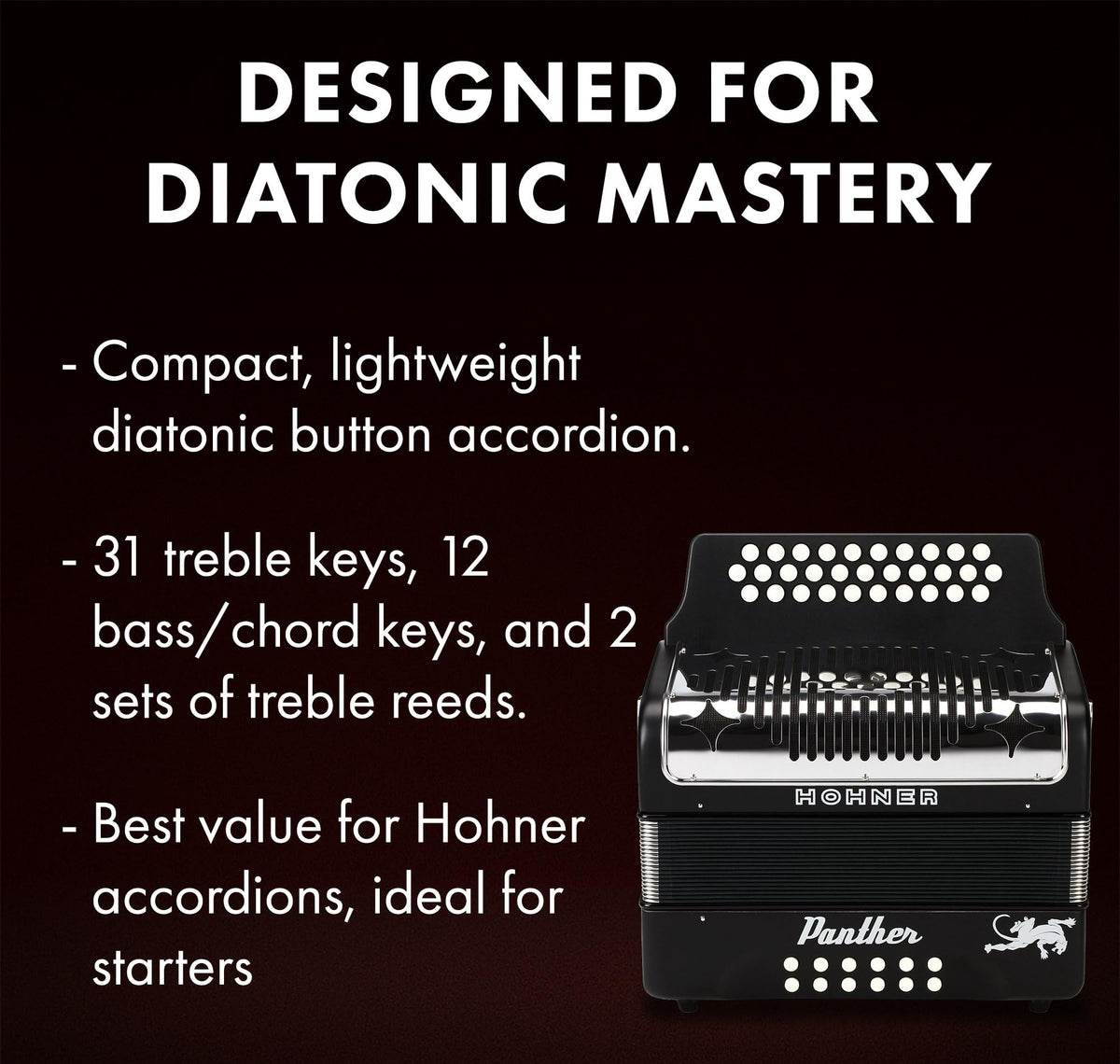 Hohner Panther Diatonic Accordion - Keys G/C/F w/ Hard Case