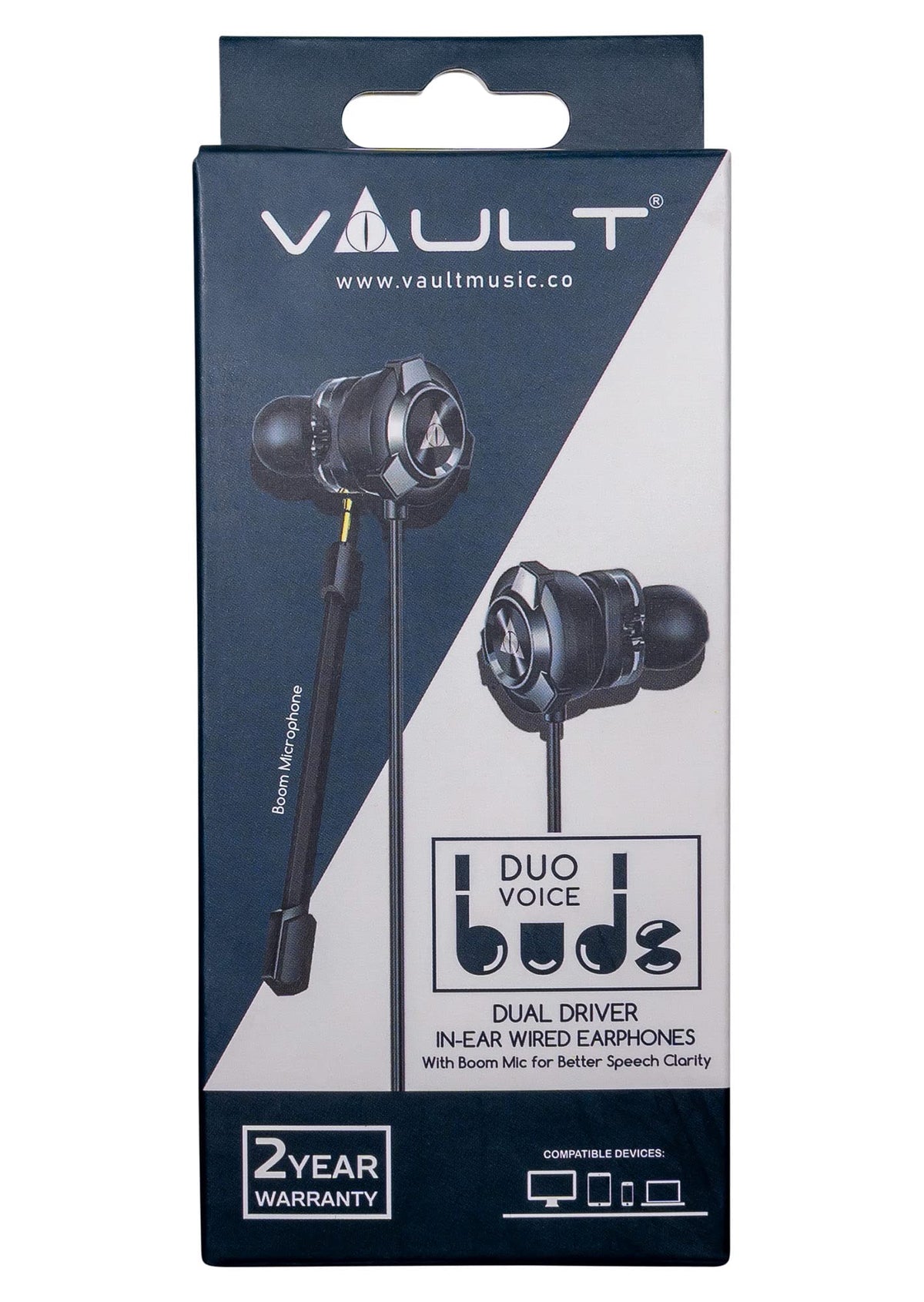 Vault Buds Duo Voice Dual-Driver Headphones with In-Line Microphone