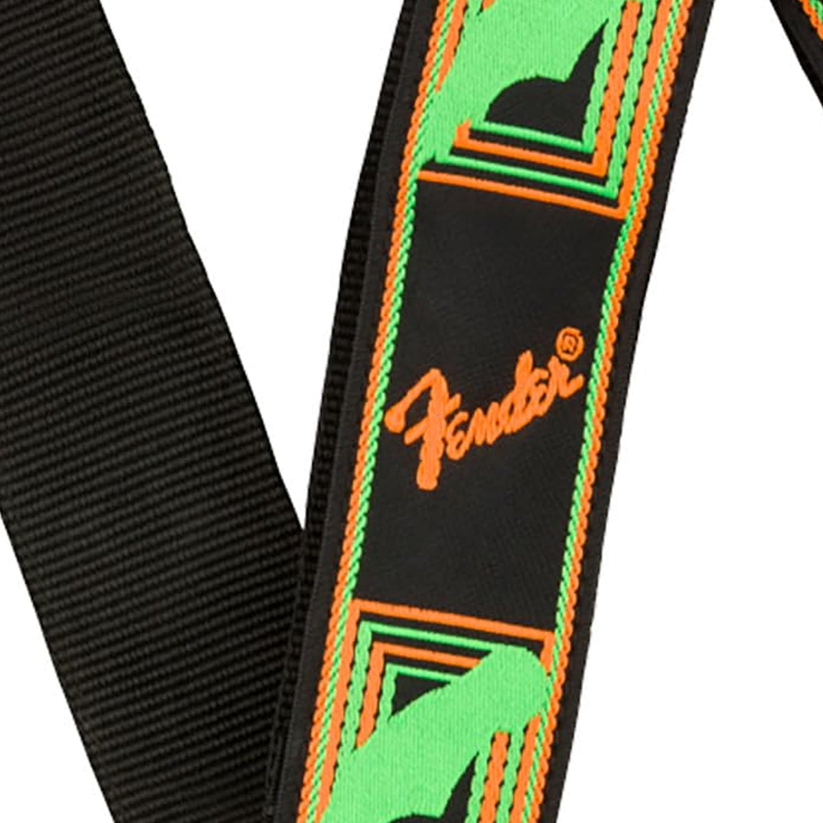 Fender Neon Monogrammed 2-Inch Guitar Strap - Green and Orange w/ Strap Blocks