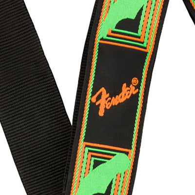 Fender Neon Monogrammed 2-Inch Guitar Strap - Green and Orange w/ Strap Blocks