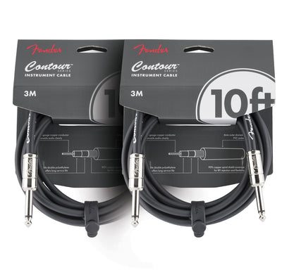 Fender Contour 10-Foot Instrument Cable, Straight-Straight, Black - 2 Pack