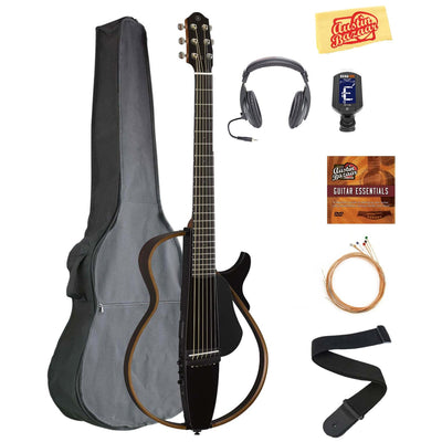 Yamaha SLG200S Steel String Silent Guitar - Trans Black w/ Headphones