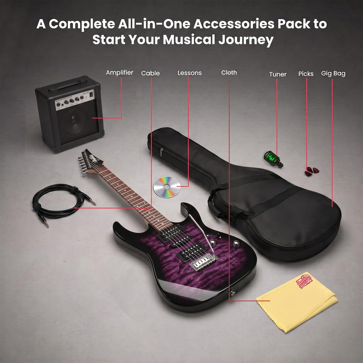 Ibanez GRX70QA RG Gio Electric Guitar - Transparent Violet Sunburst w/ Amplifier