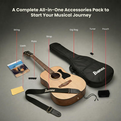 Ibanez IJVC50 JamPack Grand Concert Acoustic Guitar Pack - Open Pore Natural w/ Gig Bag
