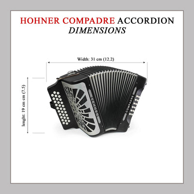 Hohner Compadre FBbEb 3-Row Diatonic Accordion - Black w/ Gig Bag