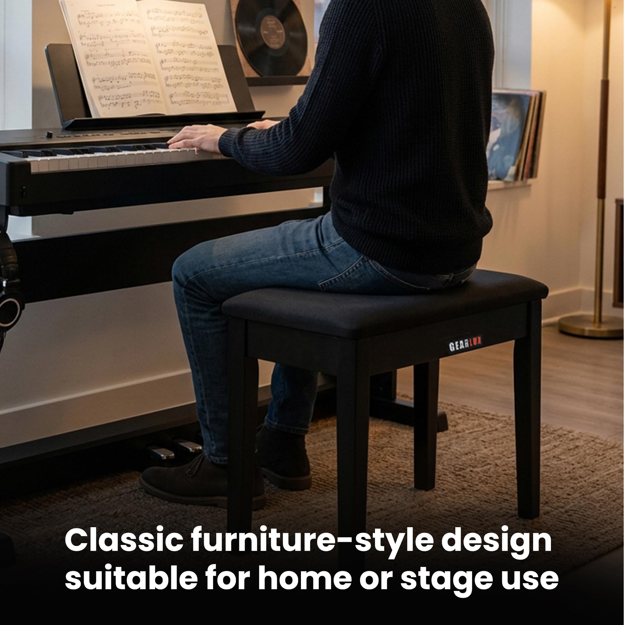 Gearlux Furniture-Style Piano Bench - Black