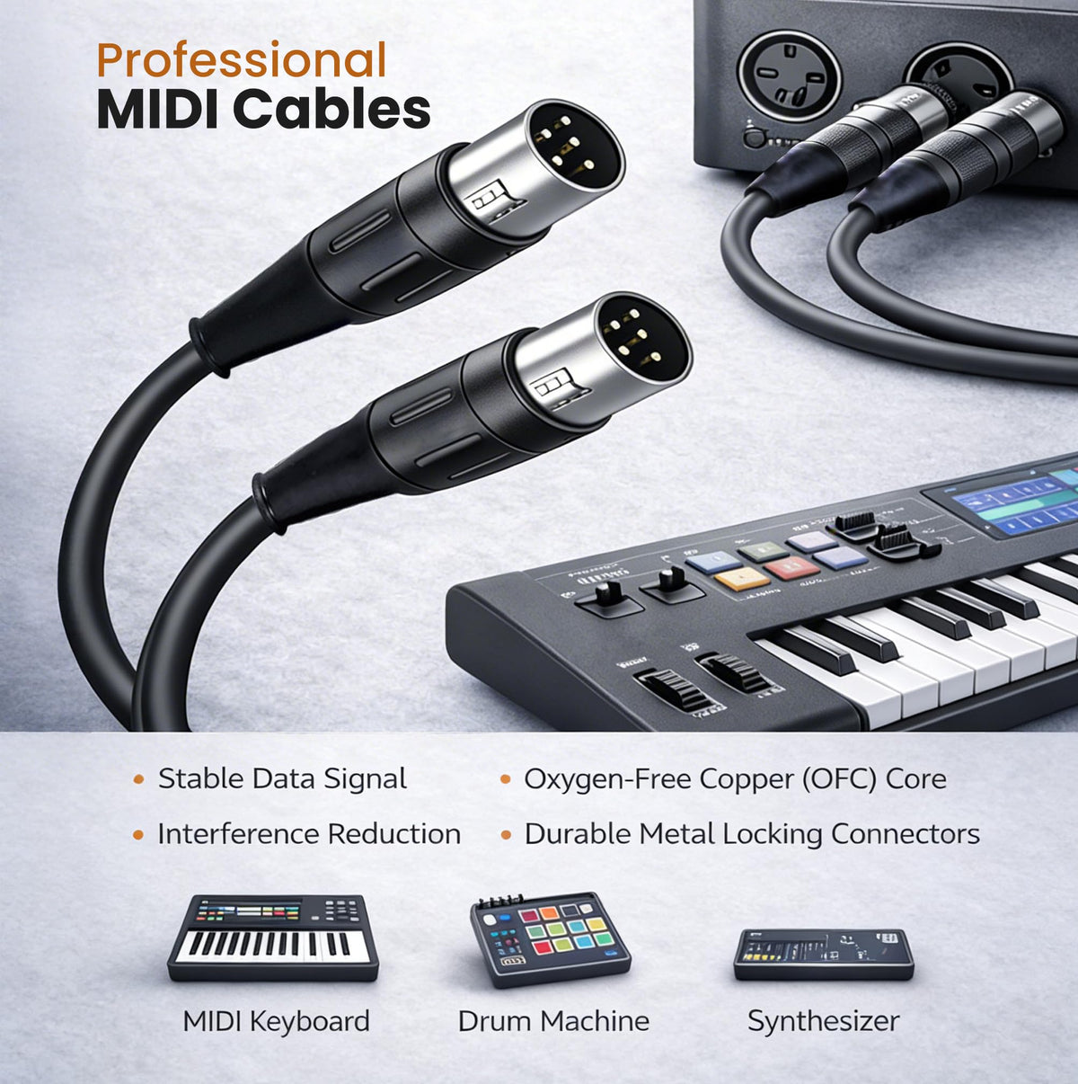 Gearlux 10-Foot 5-Pin MIDI Cable - 2 Pack