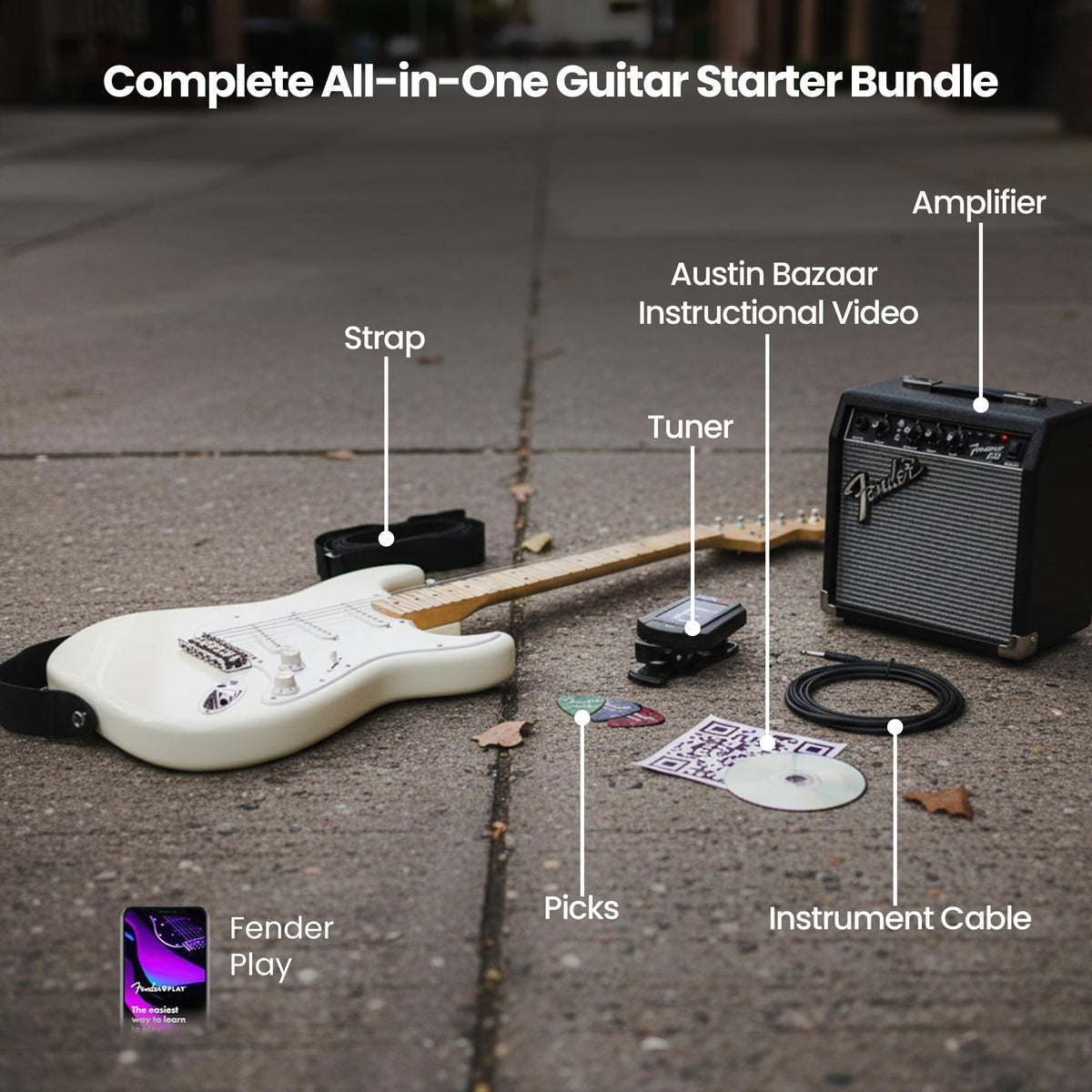Fender Squier Sonic Stratocaster - Arctic White w/ Amplifier