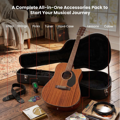 Fender CD-60SCE Solid Top Dreadnought Acoustic-Electric Guitar - All Mahogany w/ Hard Case