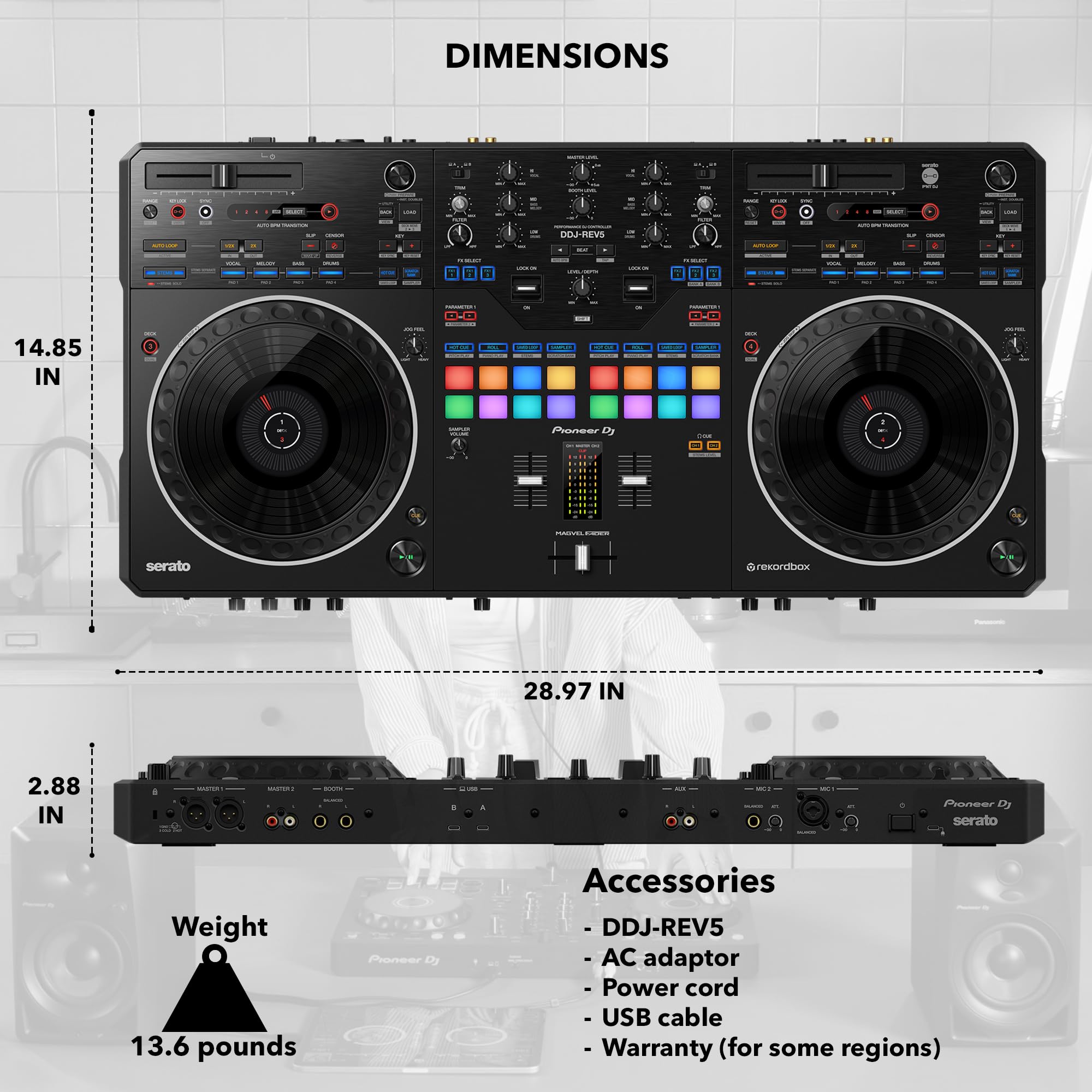 Pioneer DJ DDJ-REV5 Scratch-Style 2-Channel Professional DJ Controller w/ Laptop Stand