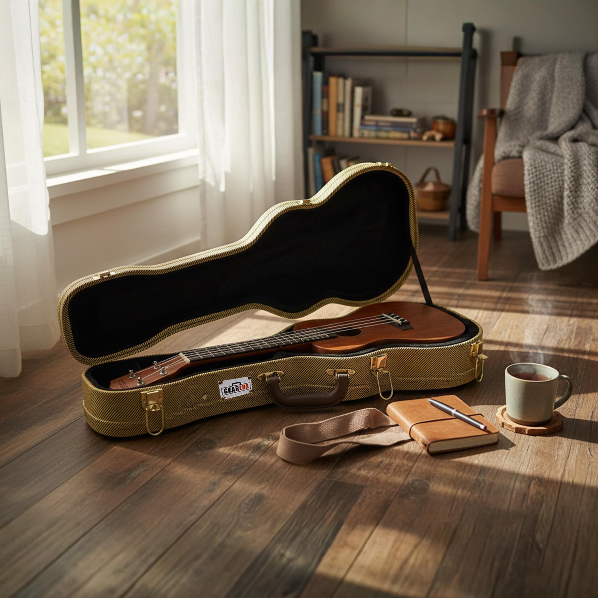 Gearlux Wooden Soprano Ukulele Case - Tweed