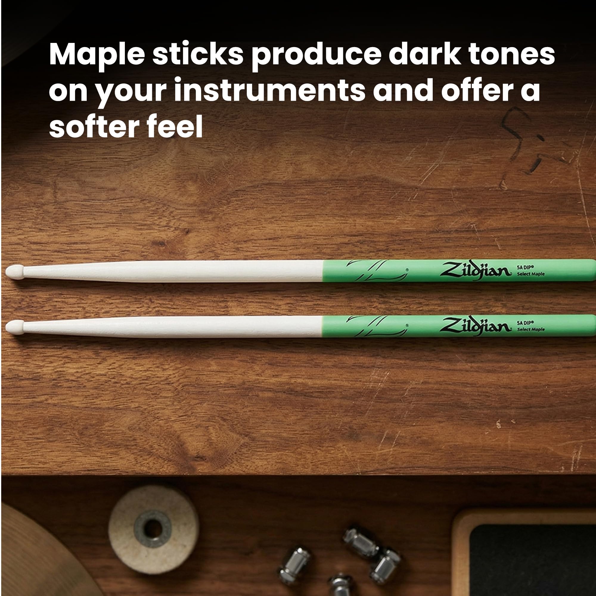 Zildjian 5A Maple Green DIP Drumsticks - 12-Pack Bundle with Austin Bazaar Polishing Cloth