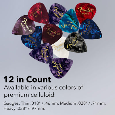 Fender Premium Guitar Pick Sampler, 12 Assorted - Tortoise Shell with Thin, Medium, and Heavy Gauges
