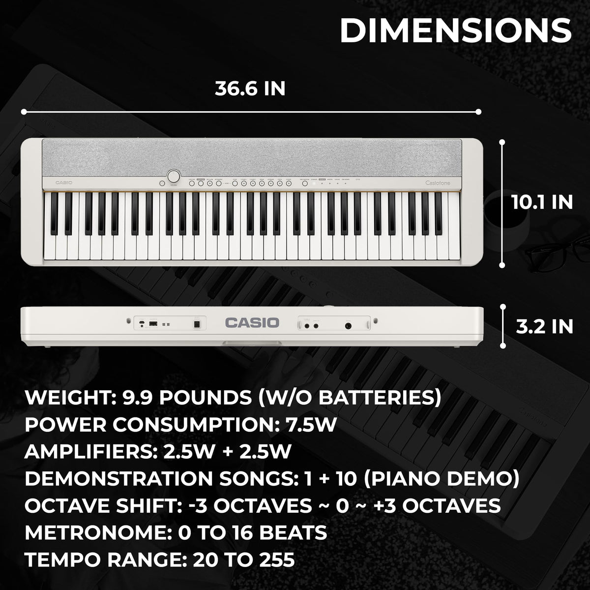 Casio CT-S1 Casiotone 61-Key Keyboard - White w/ Adjustable Stand