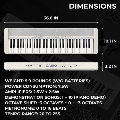 Casio CT-S1 Casiotone 61-Key Keyboard - White w/ Adjustable Stand