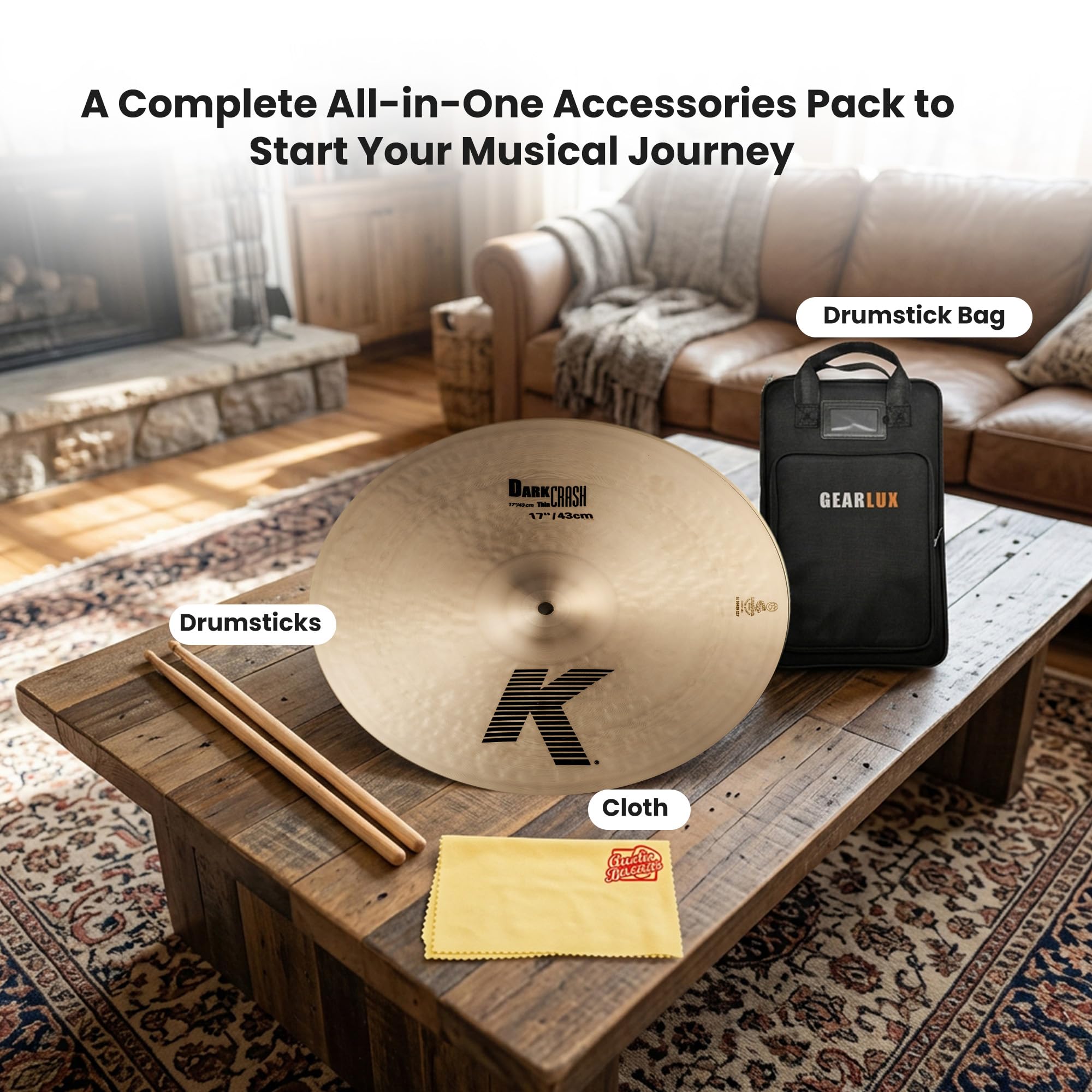 Zildjian K0903 17" K Dark Thin Crash Cymbal w/ Drumstick Bag