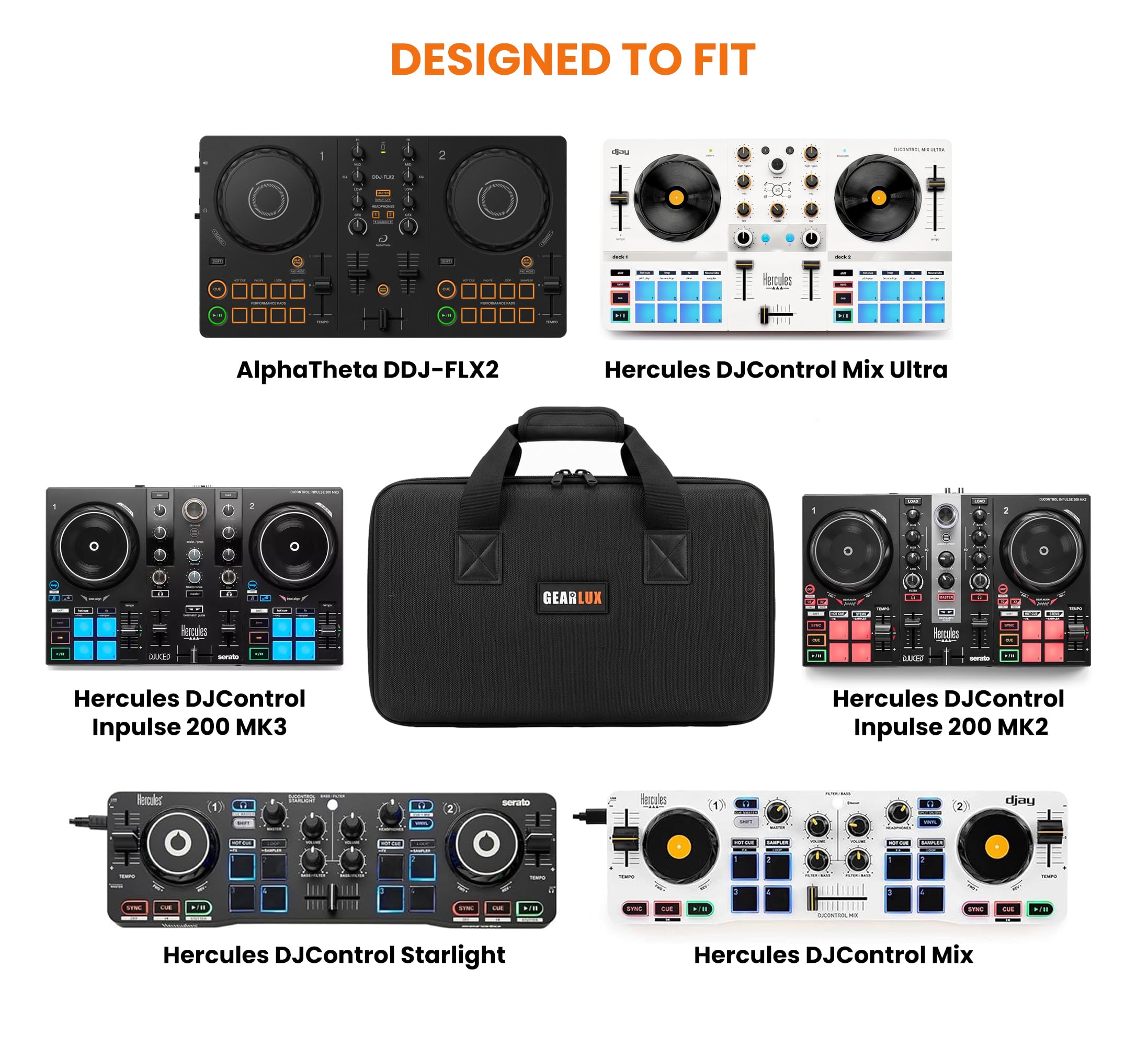 Gearlux DJ Controller Case for Pioneer DDJ-FLX2, Hercules DJ Control Mix, Starlight, and 200MK2 - Black