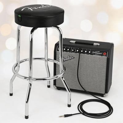 Fender 30-Inch Spaghetti Logo Pick Pouch Barstool - Black and Chrome w/ Picks
