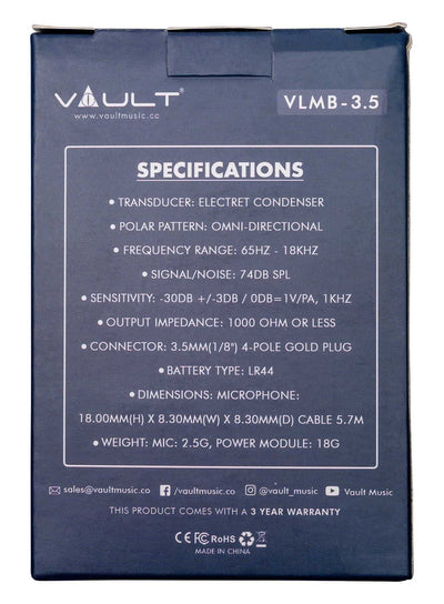 Vault PM-115 Lavalier Microphone with 5.5 Meter Audio Cable