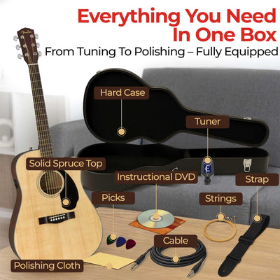 Fender CD-60SCE Solid Top Dreadnought Acoustic-Electric Guitar - Natural w/ Hard Case