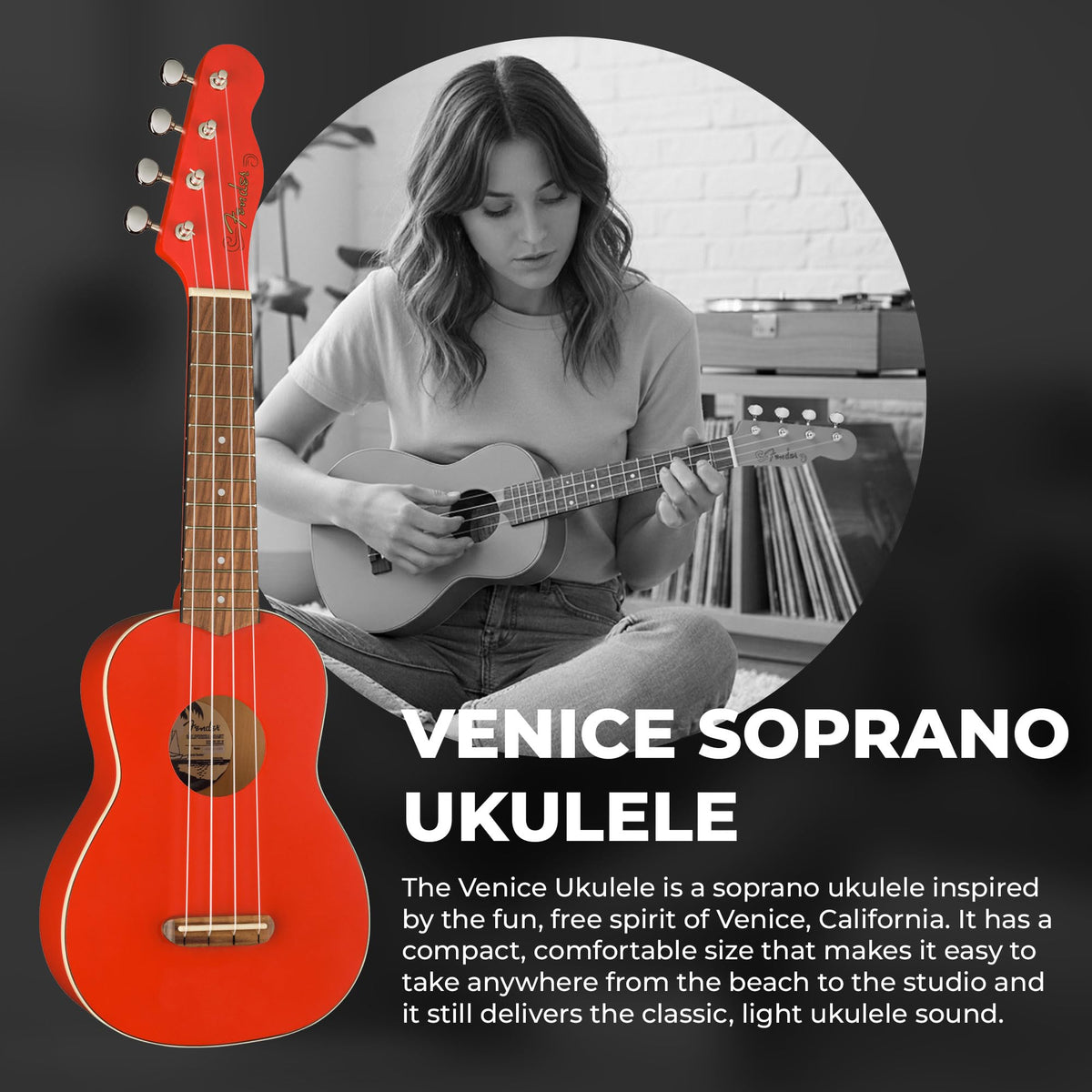 Fender Venice Soprano Ukulele - Fiesta Red