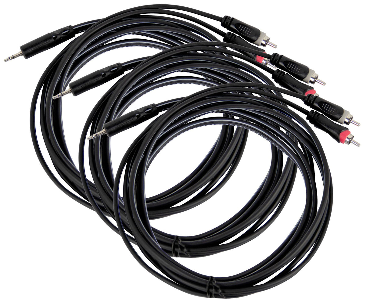 Gearlux 10-Foot TRS-to-Dual-RCA Stereo Breakout Cable - 3 Pack
