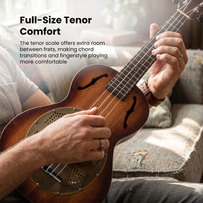 Kala KA-RES-BRS Tenor Resonator Ukulele with Brass Cover - Mahogany Burst