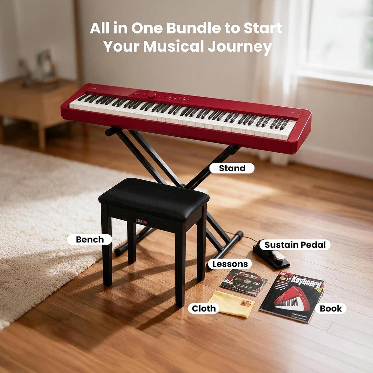 Casio PX-S1100 Privia Slim Digital Piano - Red w/ Adjustable Stand