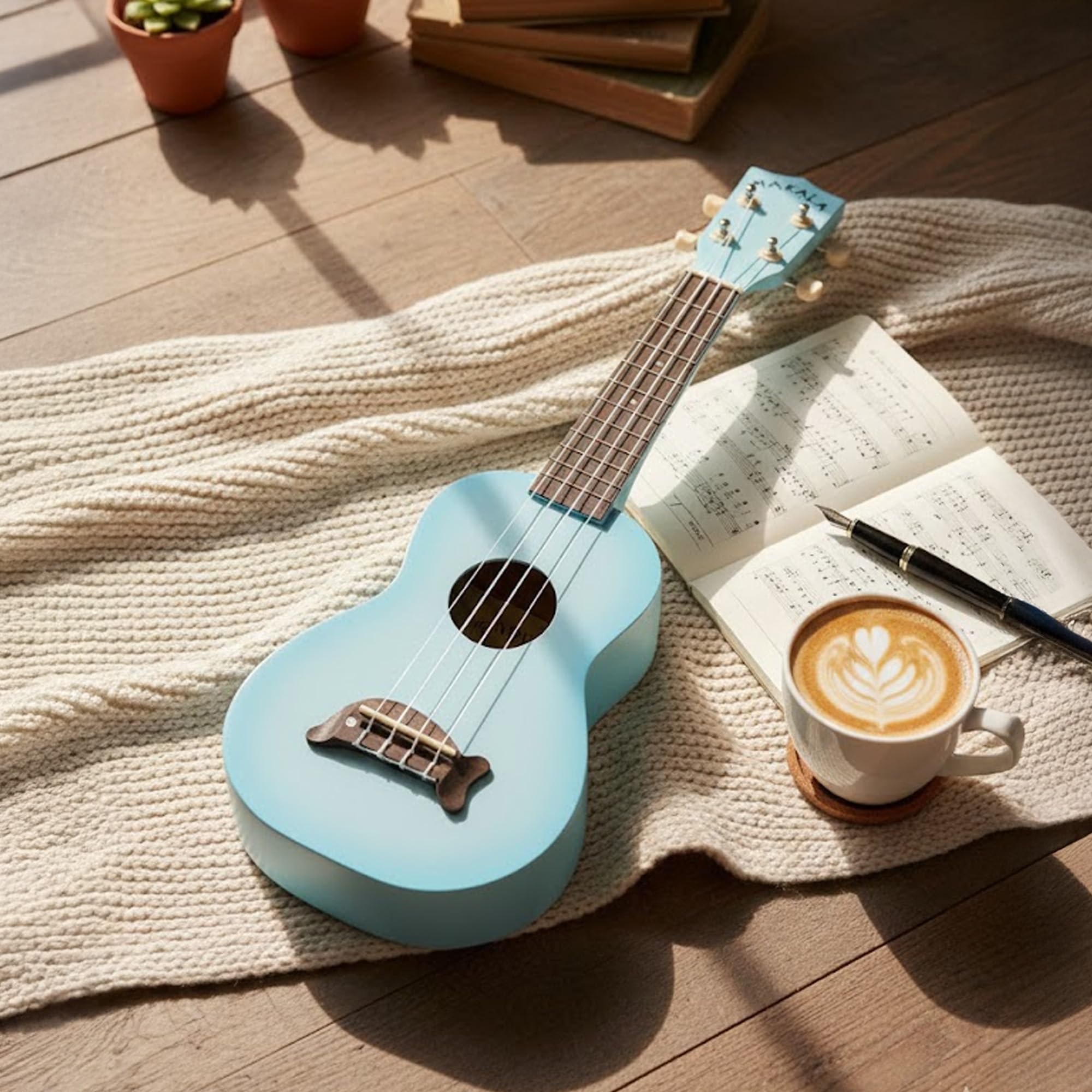 Kala MK-SD-LBBURST Makala Dolphin Soprano Ukulele - Light Blue Burst w/ Hard Case