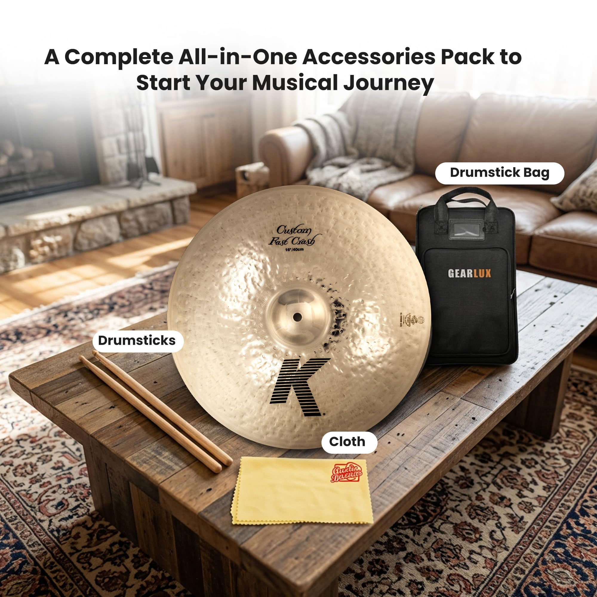 Zildjian K0982 16" K Custom Fast Crash Cymbal w/ Drumstick Bag