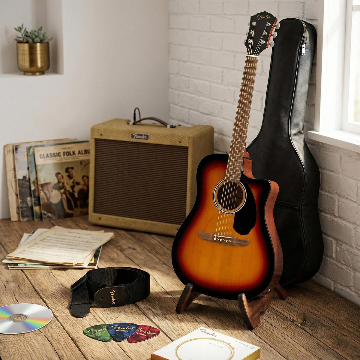 Fender FA-125CE Dreadnought Cutaway Acoustic-Electric Guitar - Sunburst w/ Gig Bag