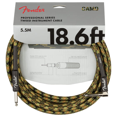 Fender 18.6-Foot Professional Instrument Cable, Straight-Angled, Woodland Camo - 2 Pack