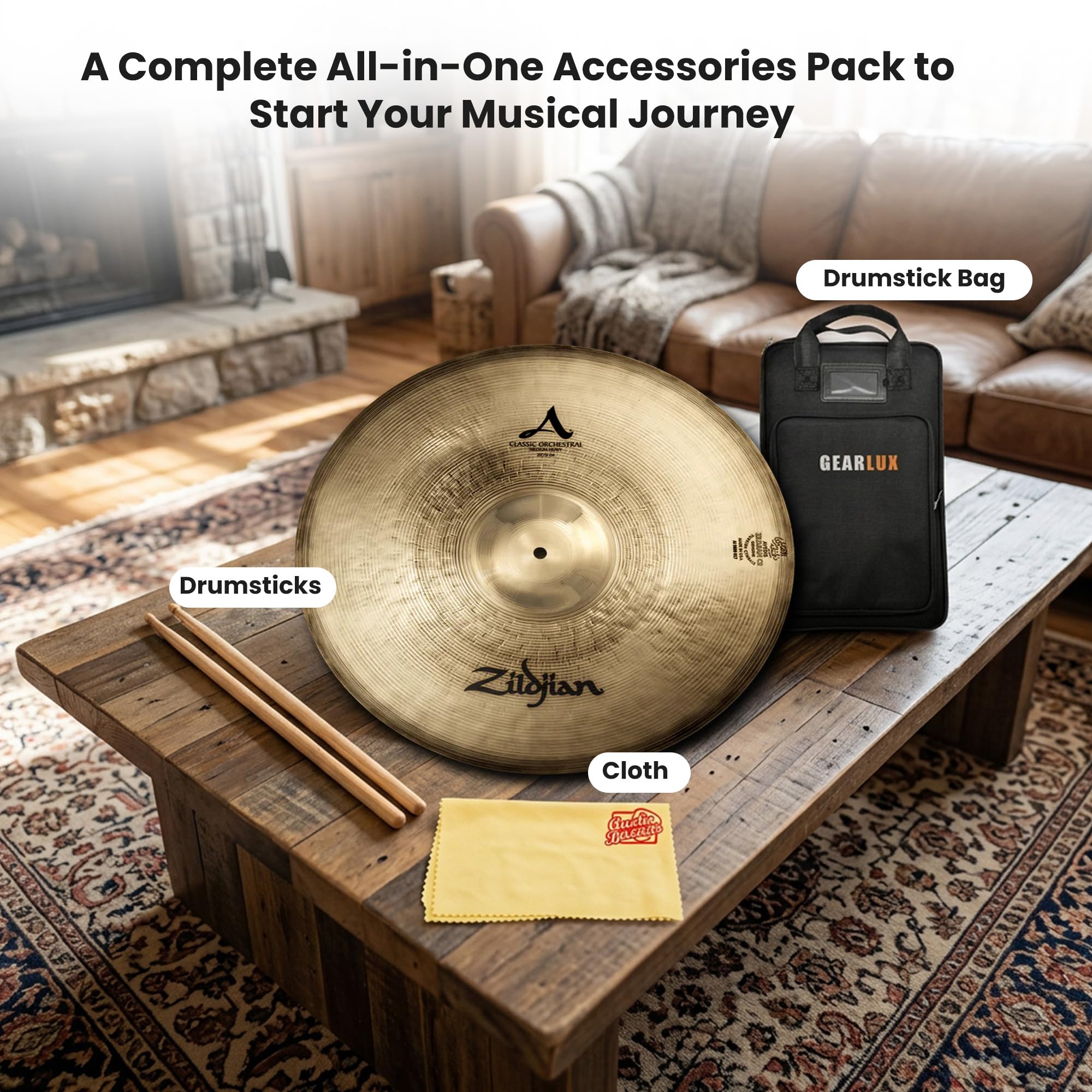 Zildjian A0769 20" A Classic Orchestral Cymbals, Medium Heavy - Pair w/ Drumstick Bag
