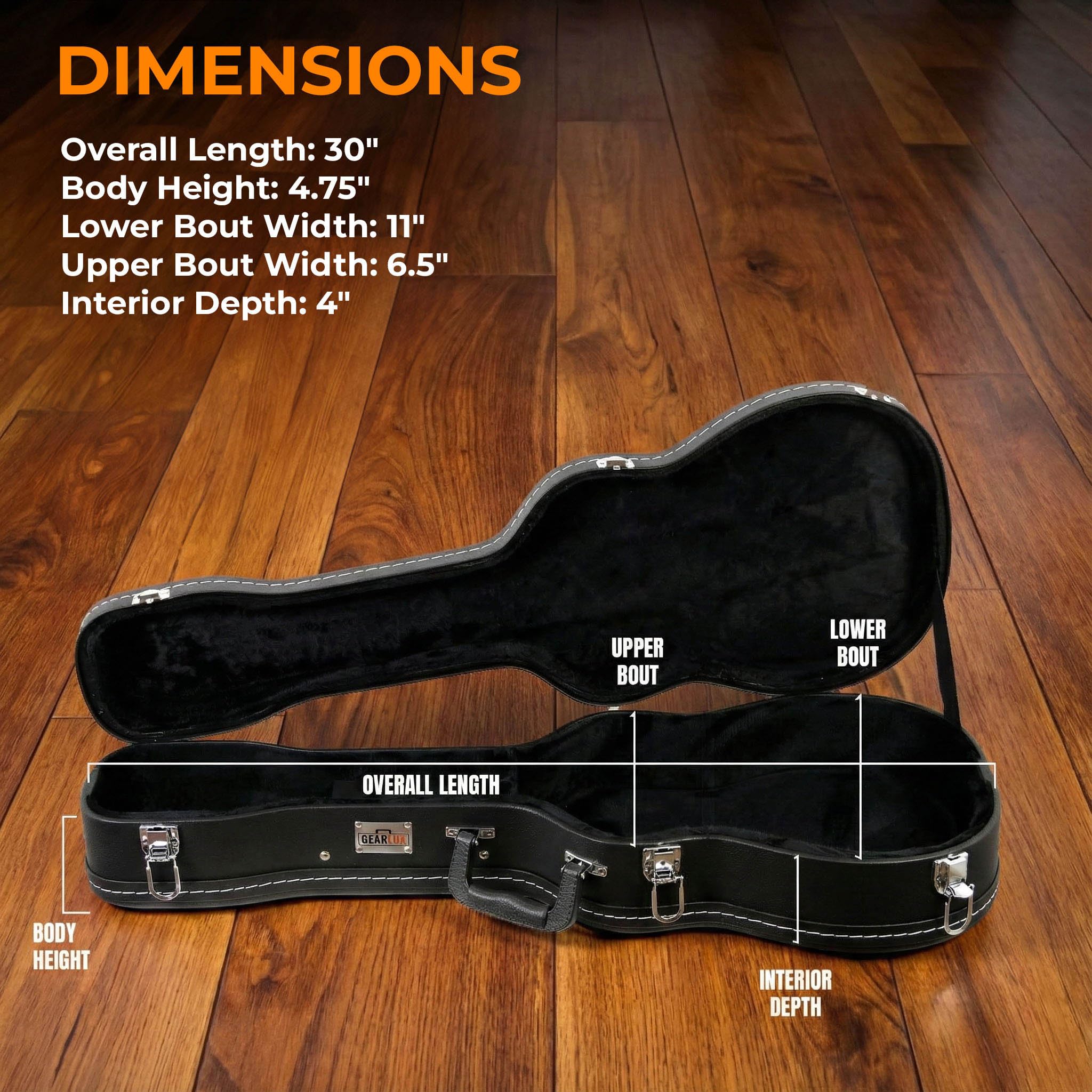 Gearlux Wooden Tenor Ukulele Case - Black